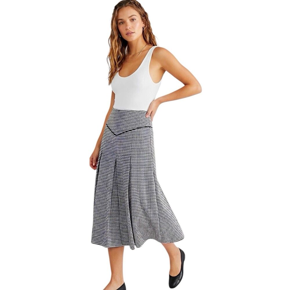 Kayra Womens Skirt Sz 38 European Sz 10 US Maxi Houndstooth Equestrian Pleated